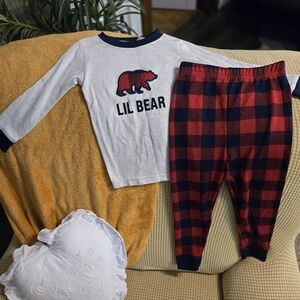 Lil Bear Kids Pajamas Set - Red and White/4T